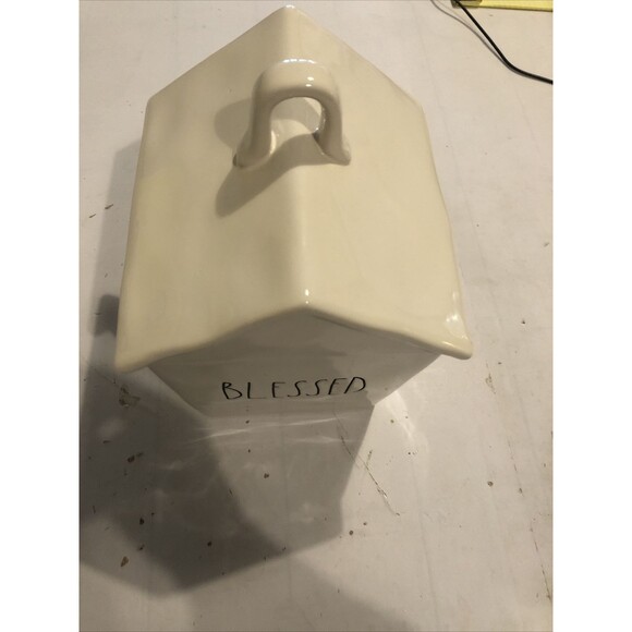 Rae Dunn Large Ceramic Cookie Jar Cottage House blessed White new B565 Farm Life - Picture 2 of 6